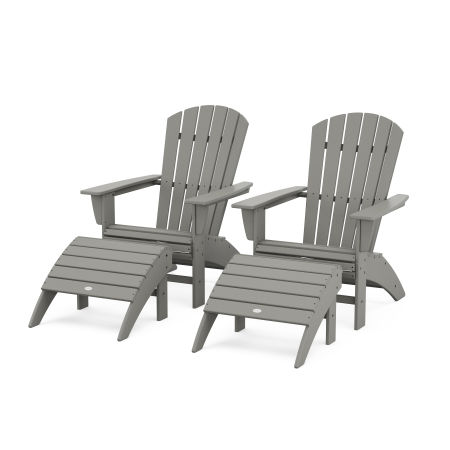 Nautical Curveback Adirondack Chair 4-Piece Set with Ottomans in Slate Grey