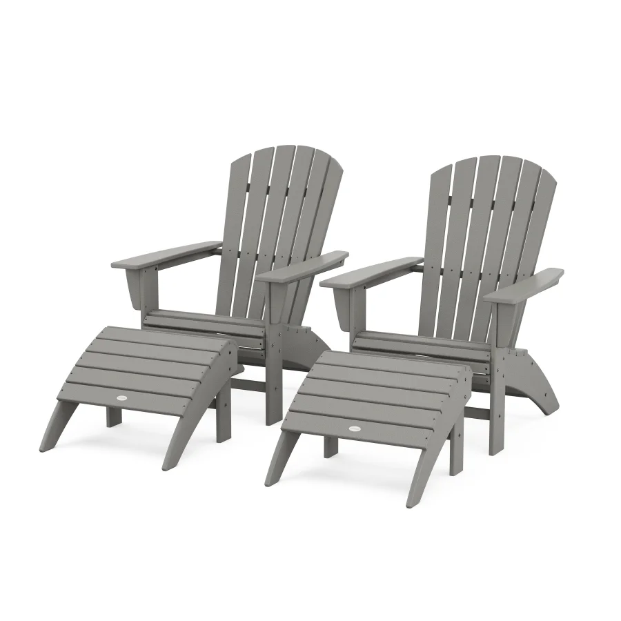 POLYWOOD Nautical Curveback Adirondack Chair 4-Piece Set with Ottomans