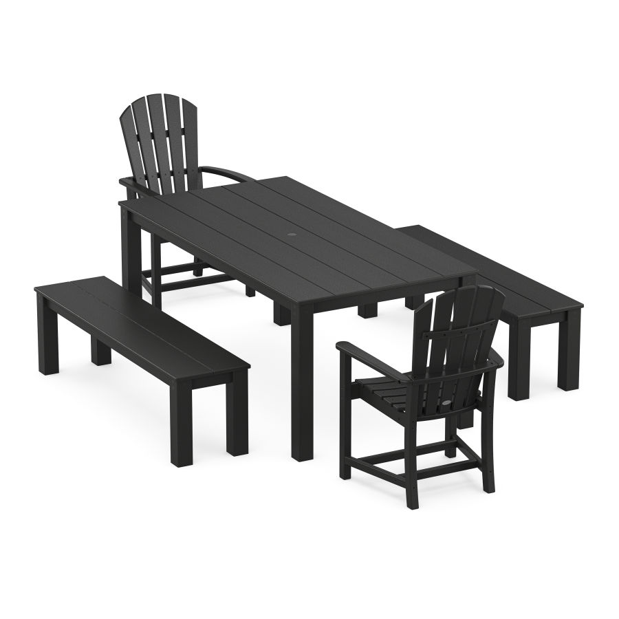 POLYWOOD Palm Coast 5-Piece Parsons Dining Set with Benches in Black