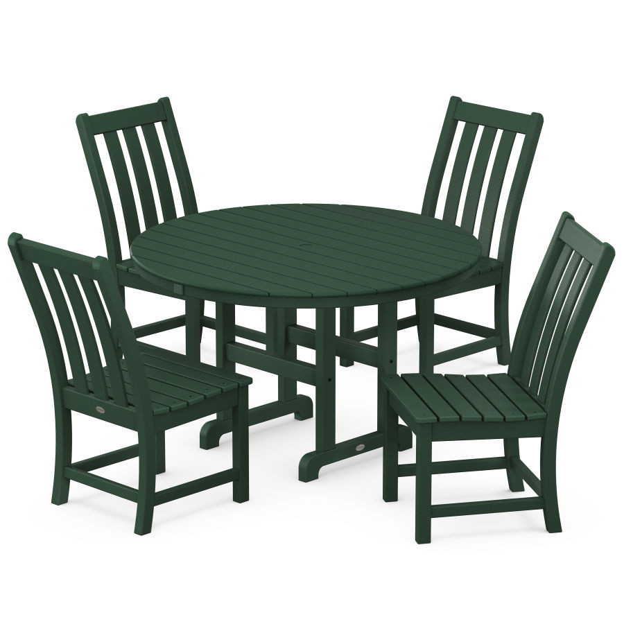 POLYWOOD Vineyard 5-Piece Round Farmhouse Side Chair Dining Set in Green