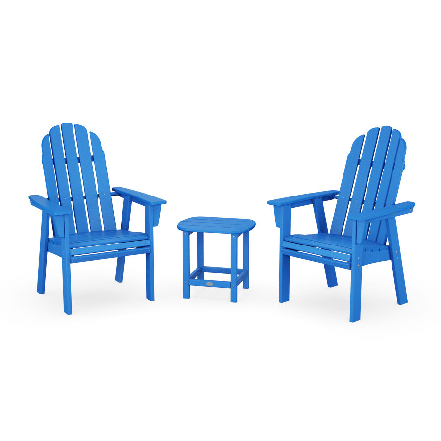 POLYWOOD Vineyard 3-Piece Curveback Upright Adirondack Chair Set in Pacific Blue