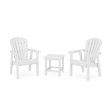 POLYWOOD Seashell 3-Piece Upright Adirondack Chair Set in White