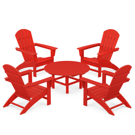 Nautical 5-Piece Adirondack Chair Conversation Set in Sunset Red