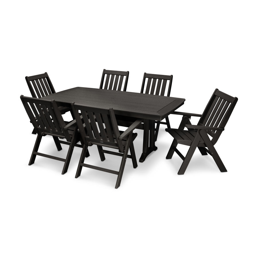 POLYWOOD Vineyard Folding Chair 7-Piece Dining Set with Trestle Legs in Black