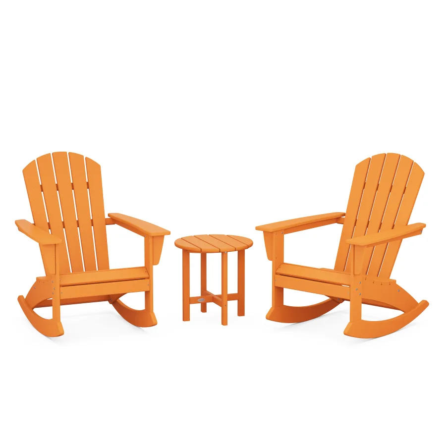 POLYWOOD Nautical 3-Piece Adirondack Rocking Chair Set in Tangerine