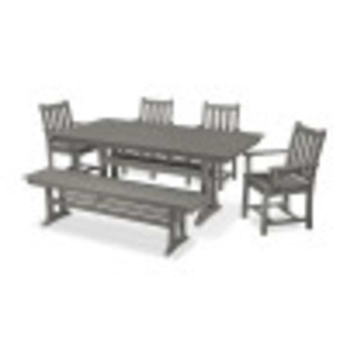 Traditional Garden 6-Piece Farmhouse Trestle Dining Set with Bench