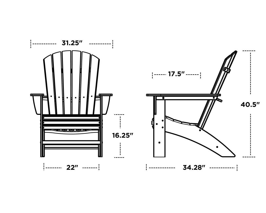 Dimensions for Nautical Curveback Adirondack Chair