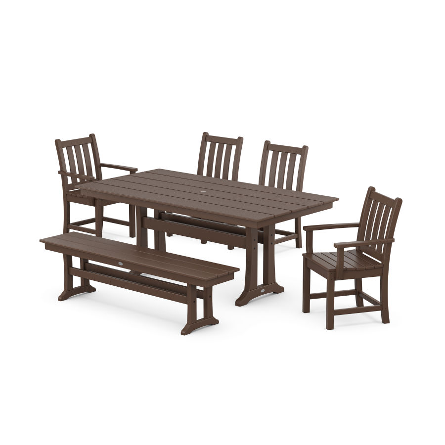 POLYWOOD Traditional Garden 6-Piece Farmhouse Dining Set With Trestle Legs in Mahogany