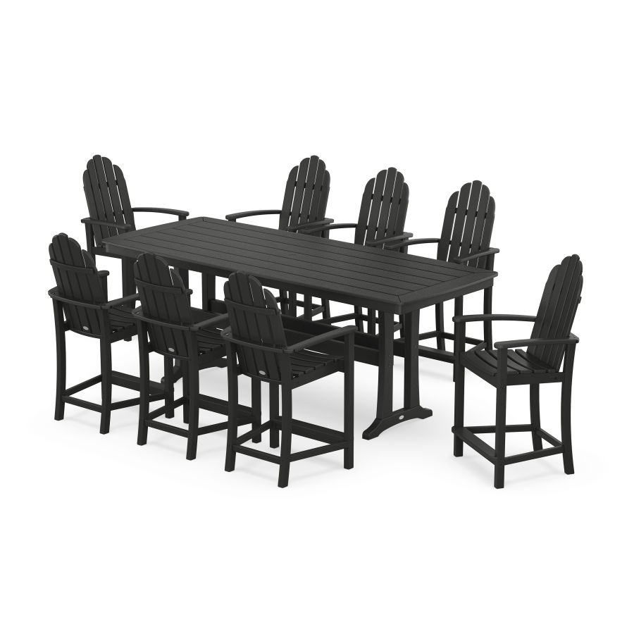 POLYWOOD Classic Adirondack 9-Piece Counter Set with Trestle Legs in Black