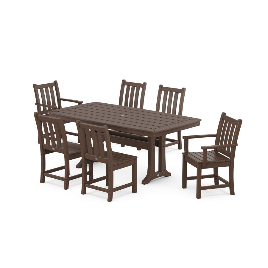 POLYWOOD Traditional Garden 7-Piece Dining Set with Trestle Legs in Mahogany