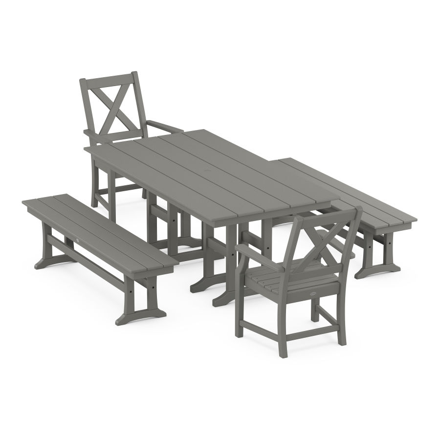POLYWOOD Braxton 5-Piece Farmhouse Dining Set with Benches