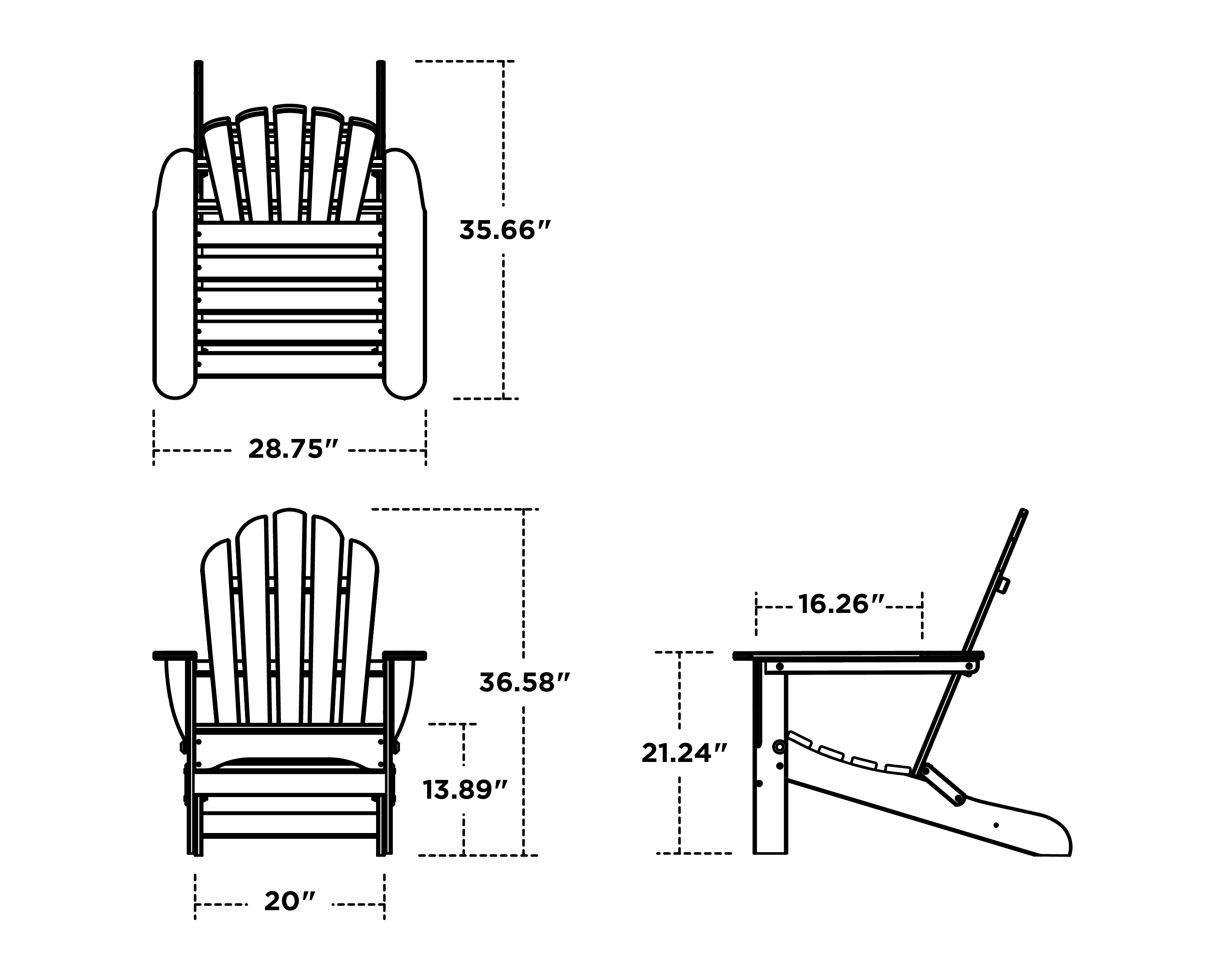 Dimensions for Monterey Bay Folding Adirondack Chair