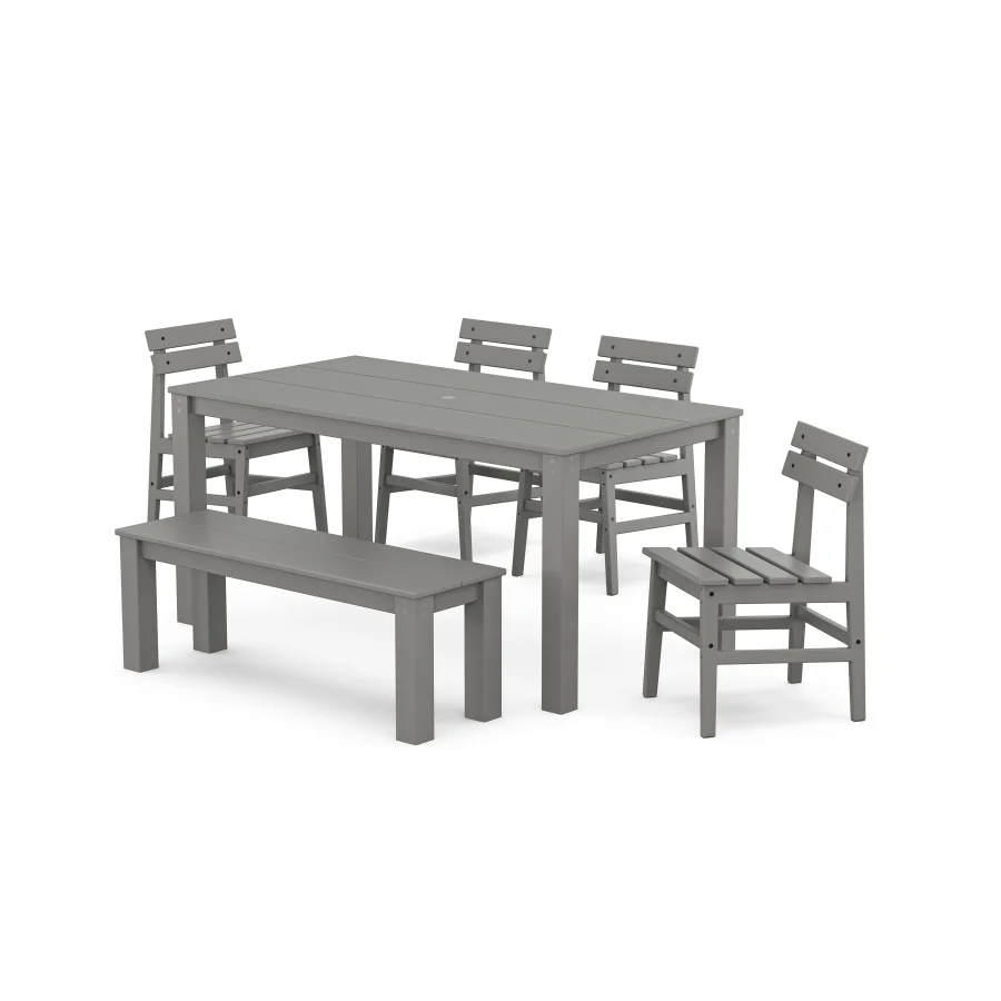 POLYWOOD Modern Studio Plaza Chair 6-Piece Parsons Dining Set with Bench