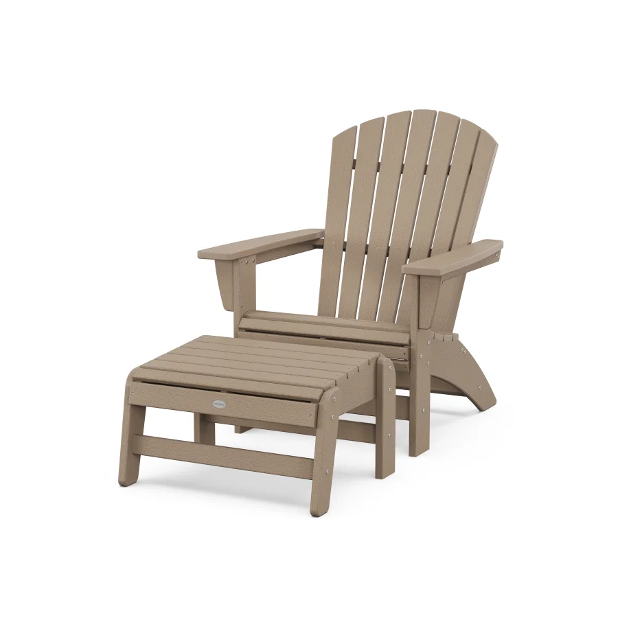 POLYWOOD Nautical Grand Adirondack Chair with Ottoman in Vintage Sahara