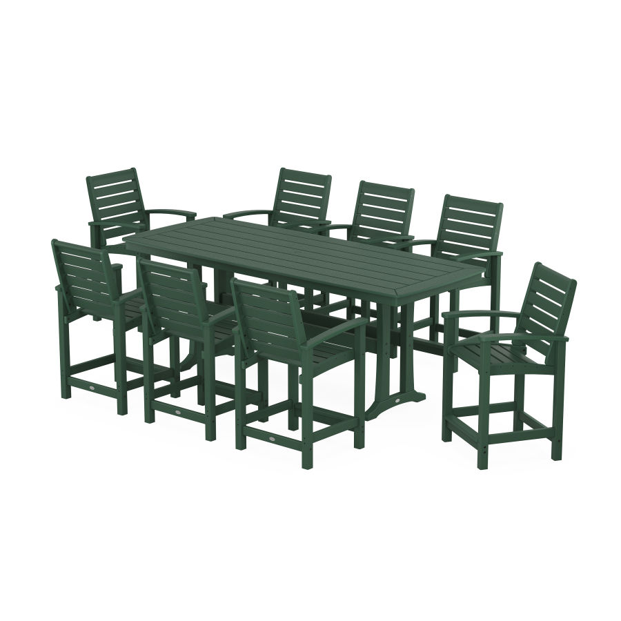 POLYWOOD Signature 9-Piece Counter Set with Trestle Legs in Green
