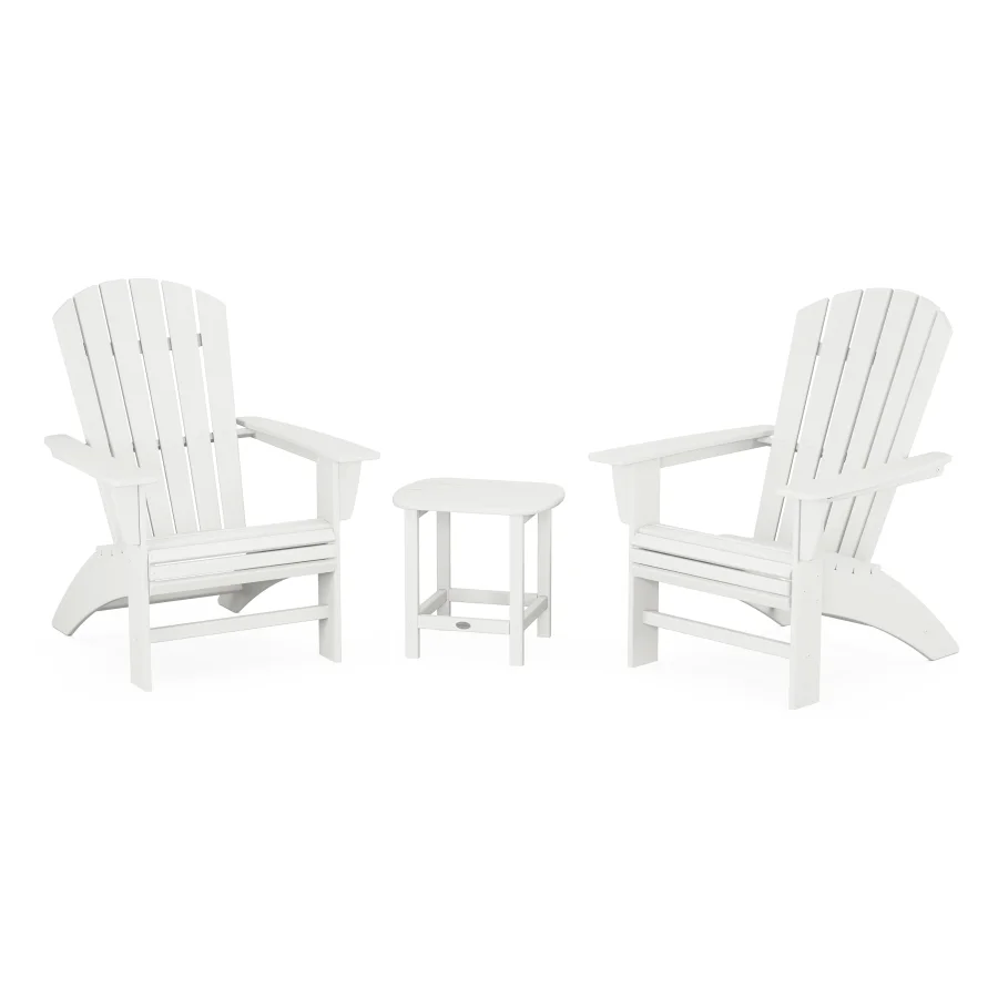 POLYWOOD Nautical 3-Piece Curveback Adirondack Set in Vintage White