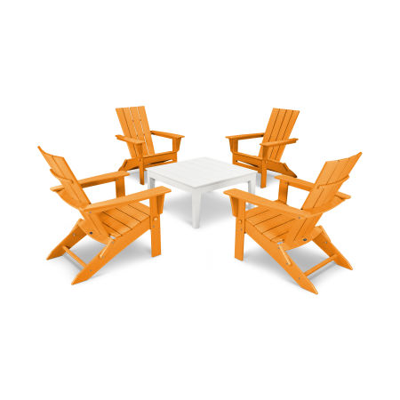 POLYWOOD Quattro Folding Chair 5-Piece Conversation Set in Tangerine / White