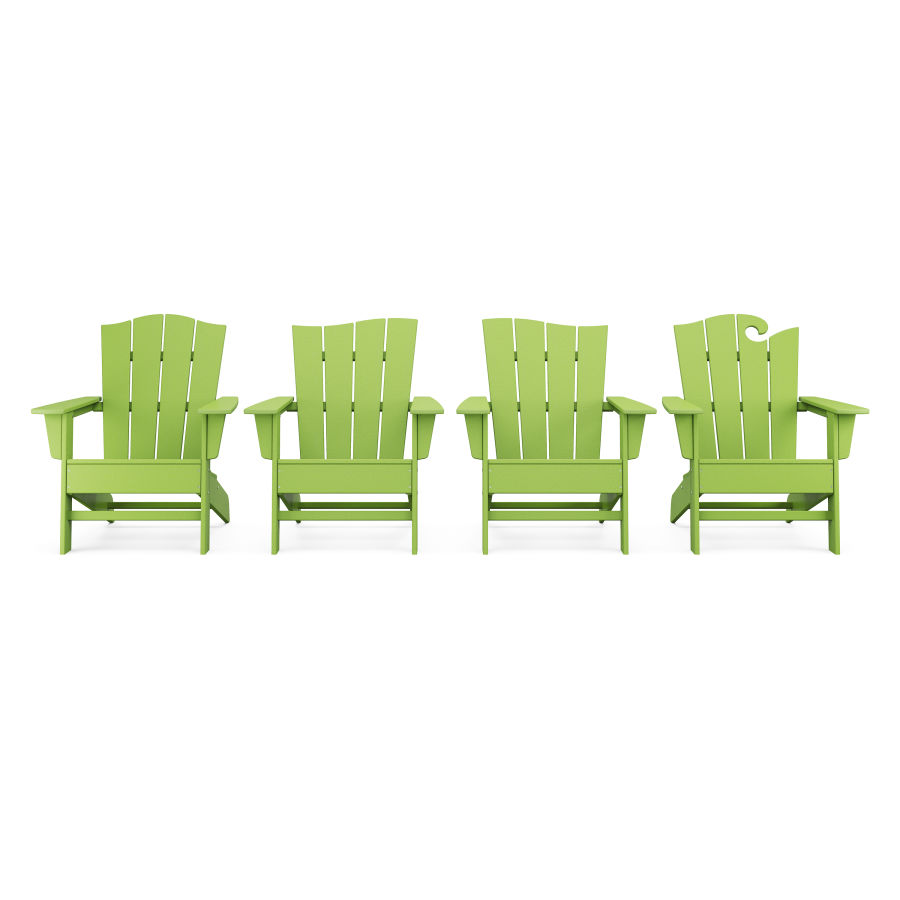 POLYWOOD Wave Collection 4-Piece Adirondack Chair Set in Lime