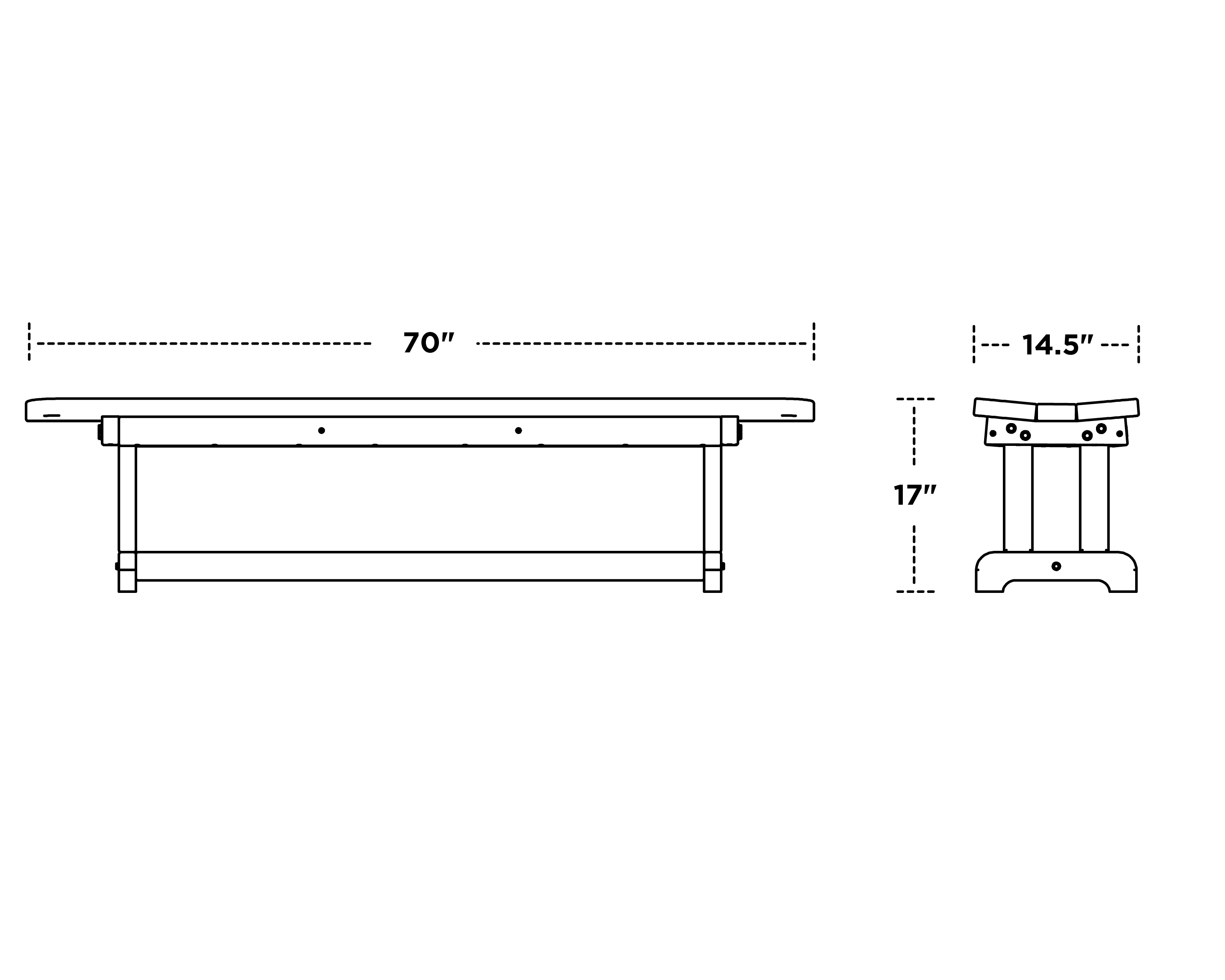 Dimensions for Park 72" Harvester Backless Bench