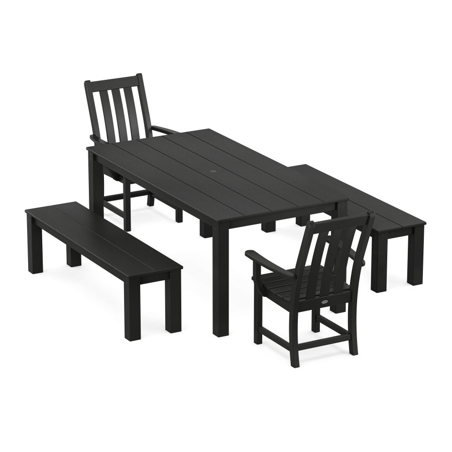 POLYWOOD Vineyard 5-Piece Parsons Dining Set with Benches in Black