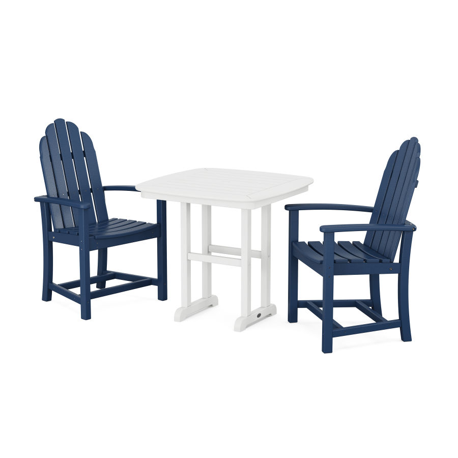 POLYWOOD Classic Adirondack 3-Piece Dining Set in Navy / White