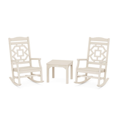 POLYWOOD Chinoiserie 3-Piece Rocking Chair Set in Sand