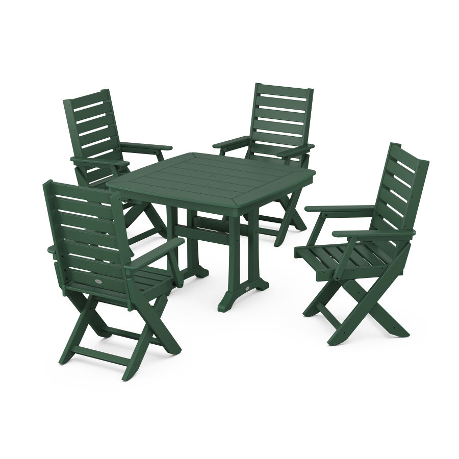 POLYWOOD Captain Folding Chair 5-Piece Dining Set with Trestle Legs in Green