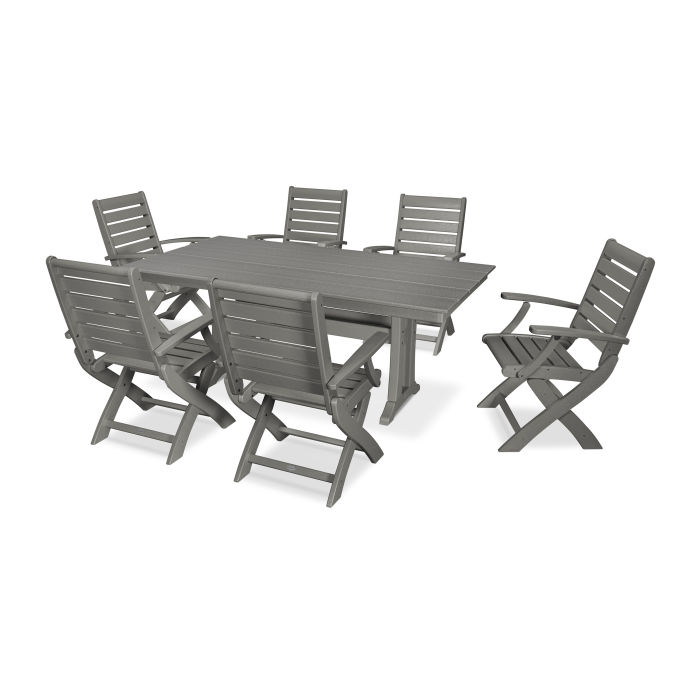 POLYWOOD Signature Folding Chair 7-Piece Farmhouse Dining Set with Trestle Legs