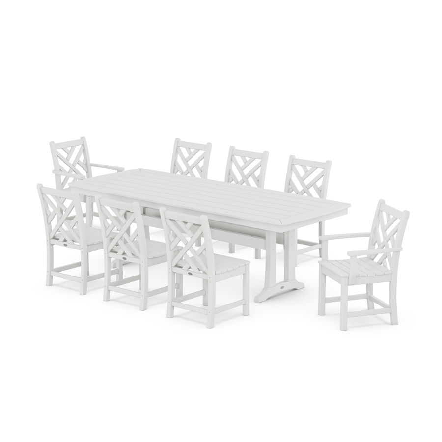 POLYWOOD Chippendale 9-Piece Dining Set with Trestle Legs in White