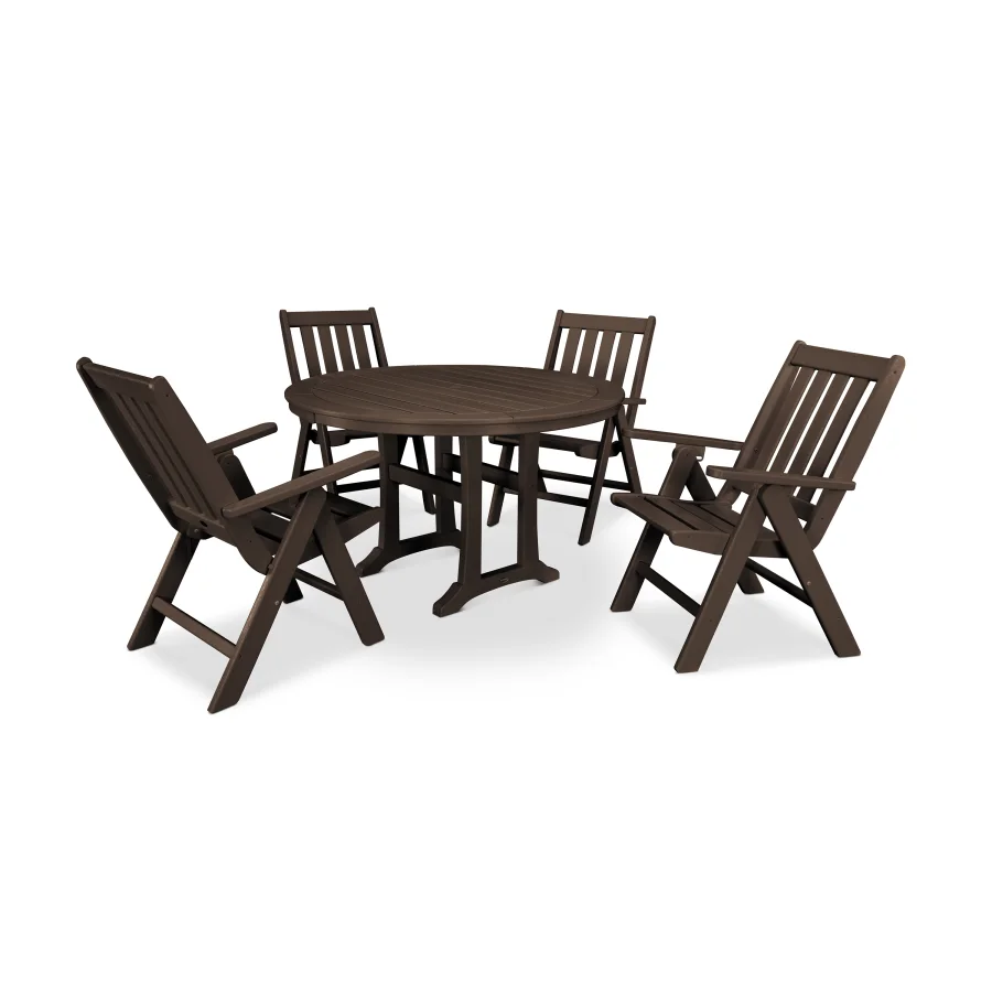 POLYWOOD Vineyard 5-Piece Nautical Trestle Folding Dining Set in Mahogany