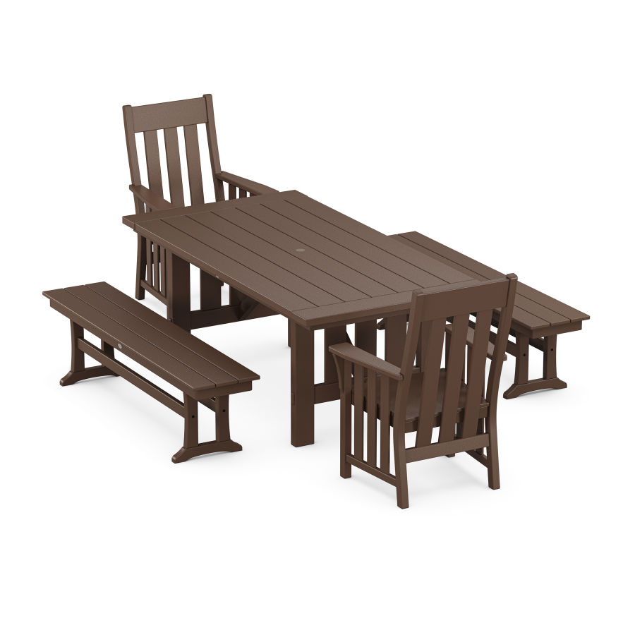 POLYWOOD Acadia 5-Piece Dining Set with Benches in Mahogany