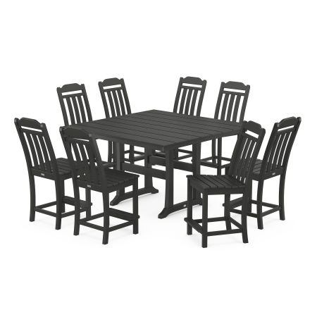 Country Living 9-Piece Square Farmhouse Side Chair Counter Set with Trestle Legs in Black