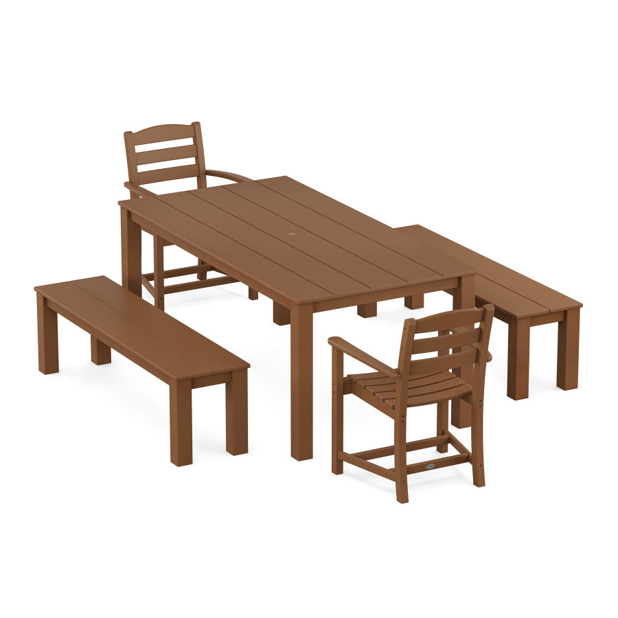 POLYWOOD La Casa Cafe' 5-Piece Parsons Dining Set with Benches in Teak