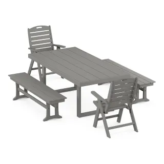 POLYWOOD Nautical Folding Highback 5-Piece Dining Set with Trestle Legs