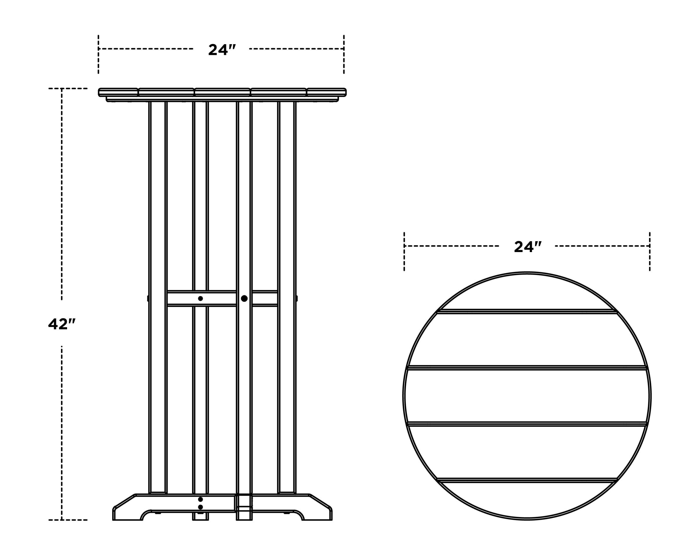 Dimensions for 24" Round Farmhouse Bar Bistro Table
