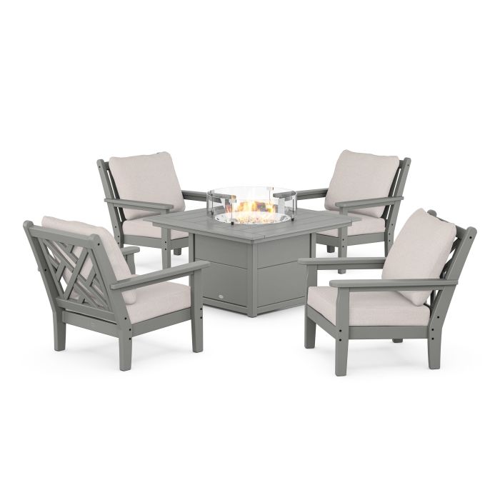 POLYWOOD Chippendale 5-Piece Deep Seating Set with Fire Pit Table