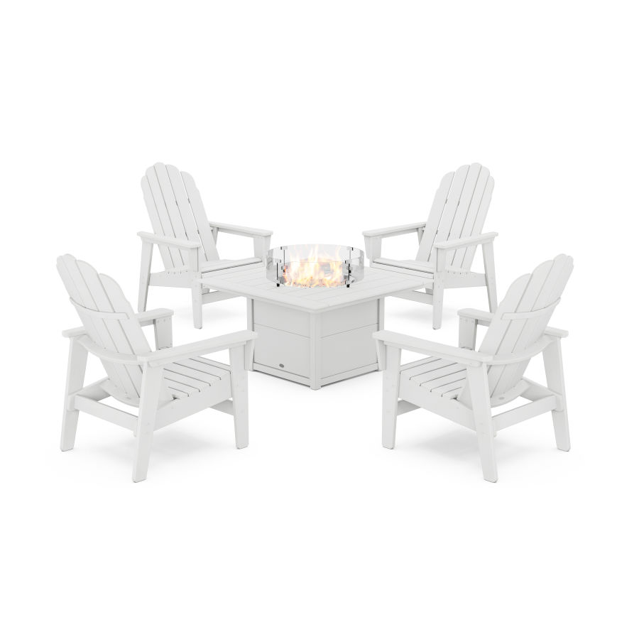 POLYWOOD 5-Piece Vineyard Grand Upright Adirondack Conversation Set with Fire Pit Table in White