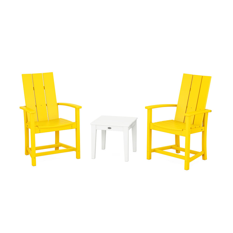 POLYWOOD Modern 3-Piece Upright Adirondack Chair Set in Lemon / White