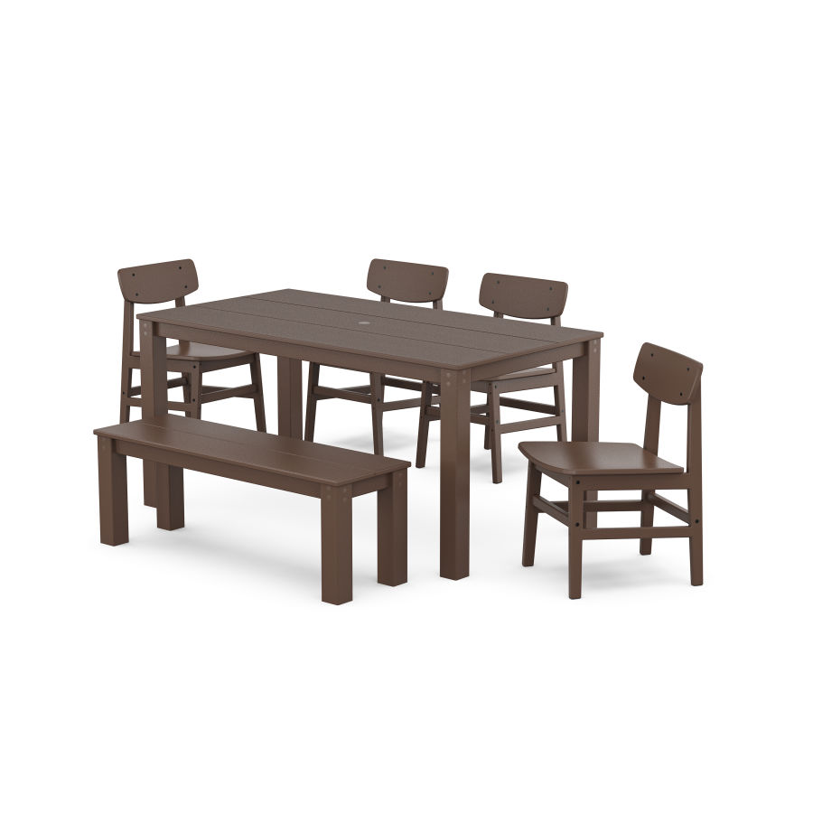 POLYWOOD Modern Studio Urban Chair 6-Piece Parsons Dining Set with Bench in Mahogany