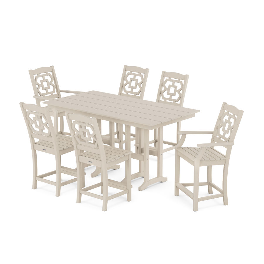 POLYWOOD Chinoiserie 7-Piece Farmhouse Counter Set in Sand