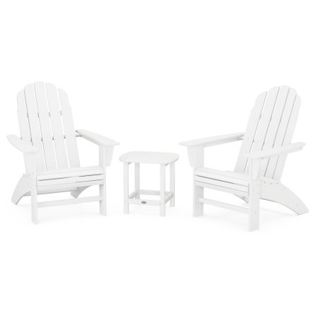 Vineyard 3-Piece Curveback Adirondack Set with South Beach 18" Side Table in White