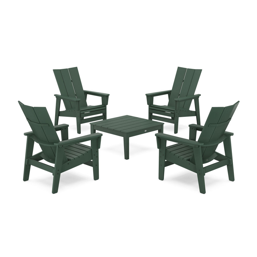 POLYWOOD 5-Piece Modern Grand Upright Adirondack Chair Conversation Group in Green