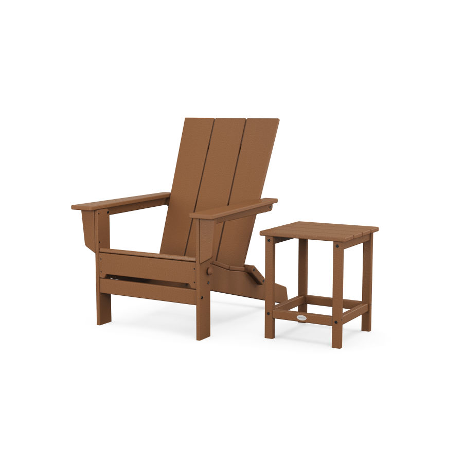 POLYWOOD Modern Studio Folding Adirondack Chair with Side Table in Teak