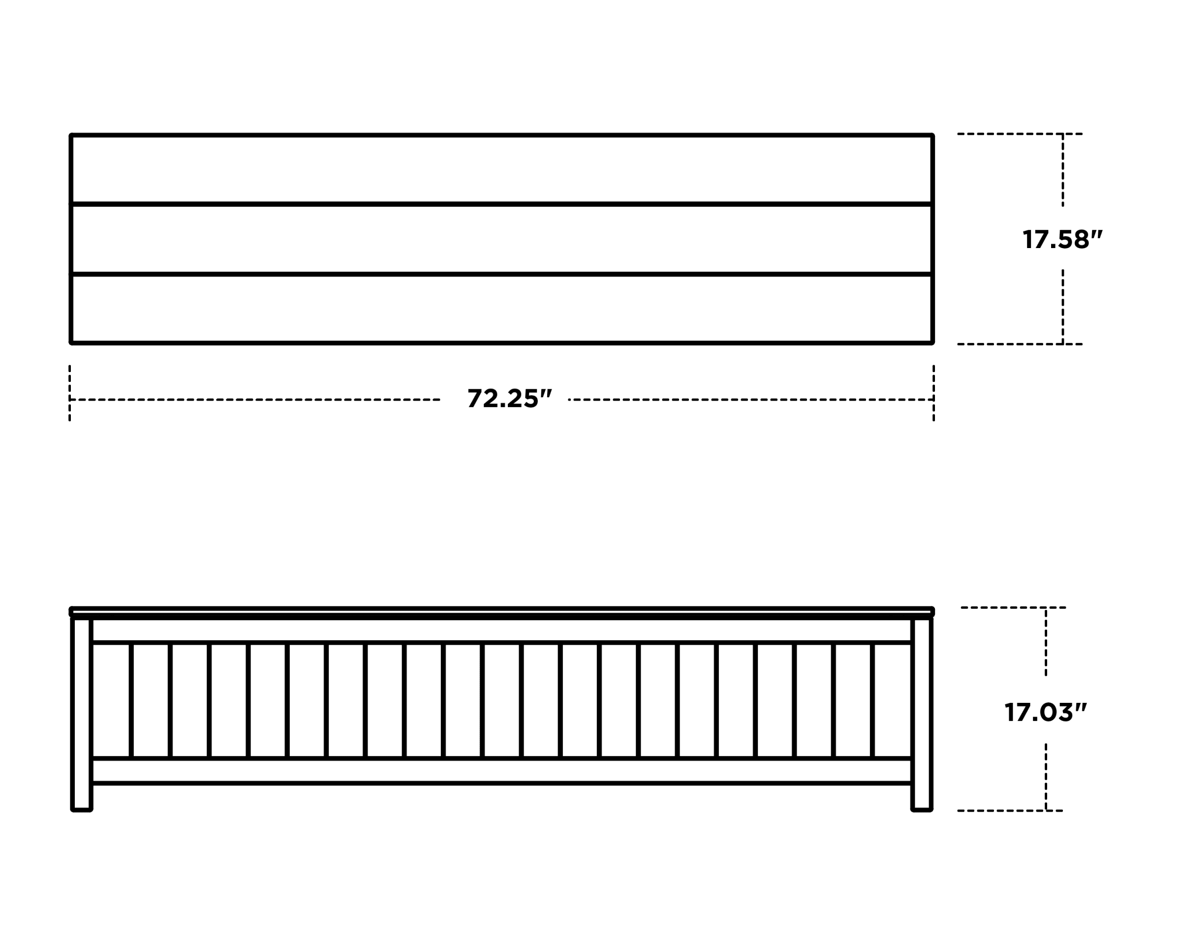 Dimensions for Vineyard 72" Storage Bench