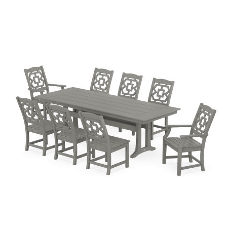 POLYWOOD Chinoiserie 9-Piece Farmhouse Dining Set with Trestle Legs