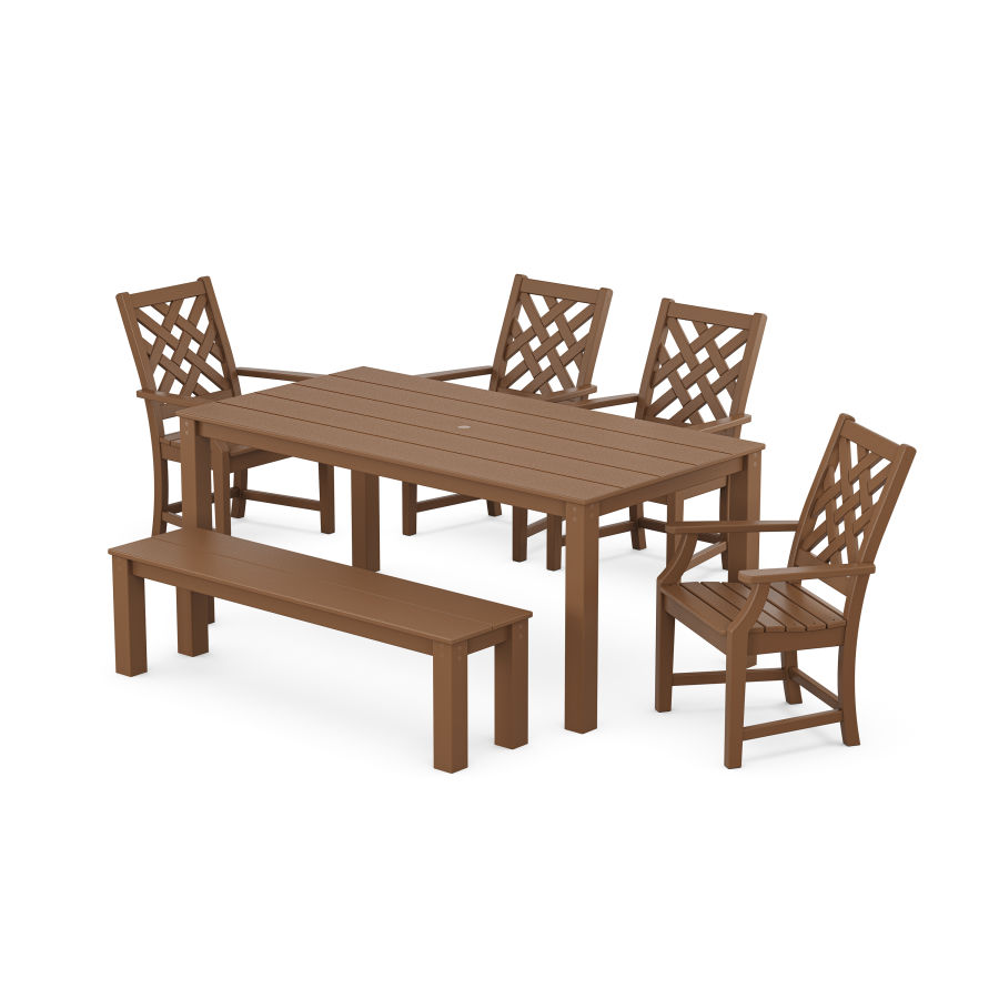 POLYWOOD Wovendale 6-Piece Parsons Dining Set with Bench in Teak