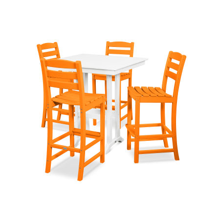 POLYWOOD La Casa Café 5-Piece Farmhouse Bar Set in Tangerine / White