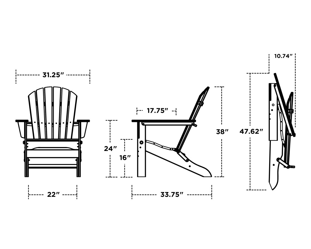 Dimensions for South Beach Folding Adirondack Chair