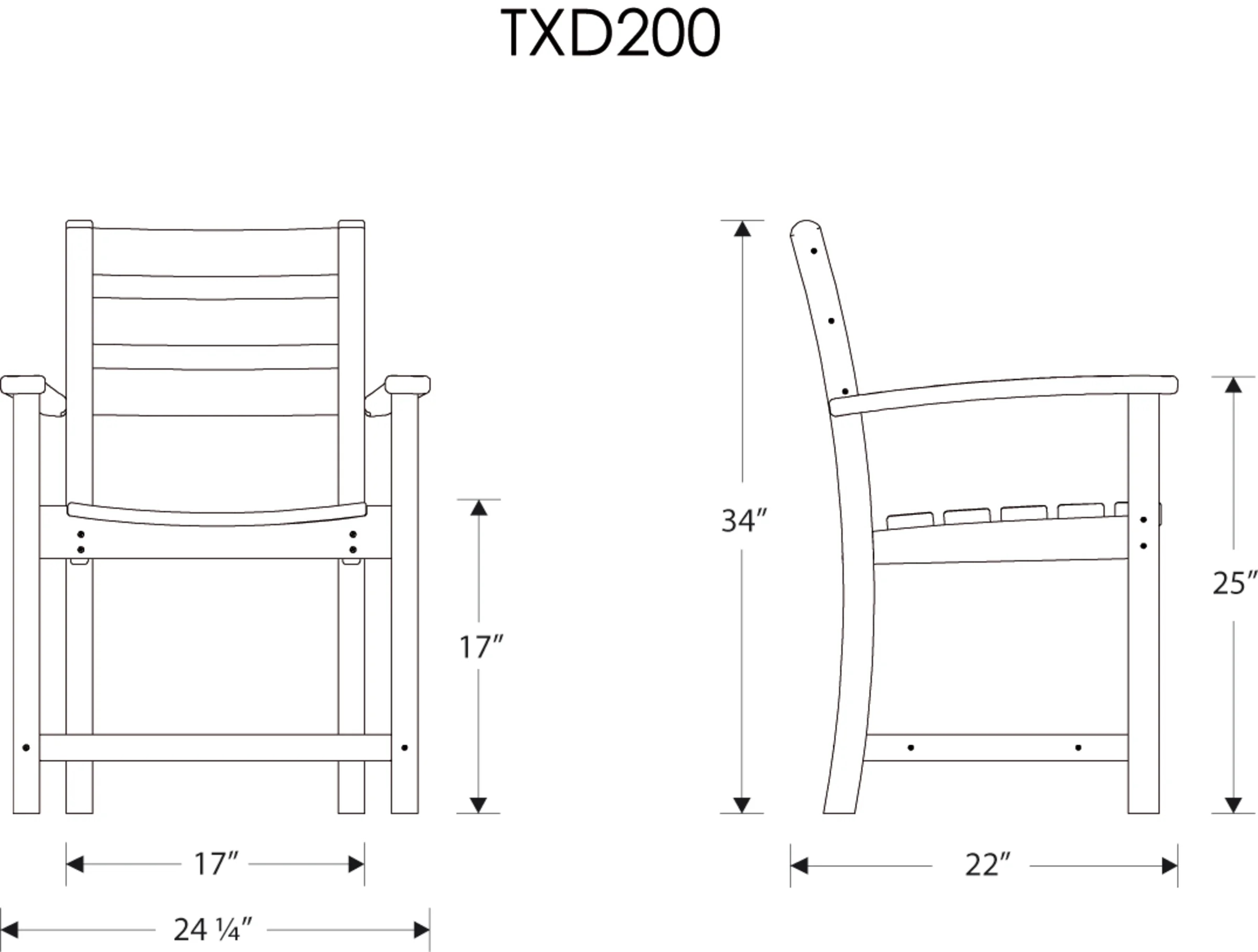 Dimensions for Monterey Bay Dining Arm Chair