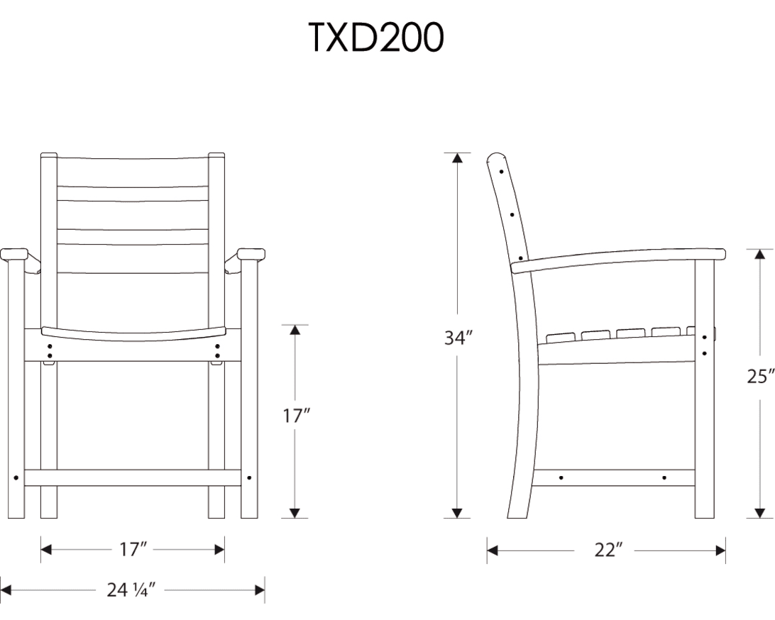Dimensions for Monterey Bay Dining Arm Chair